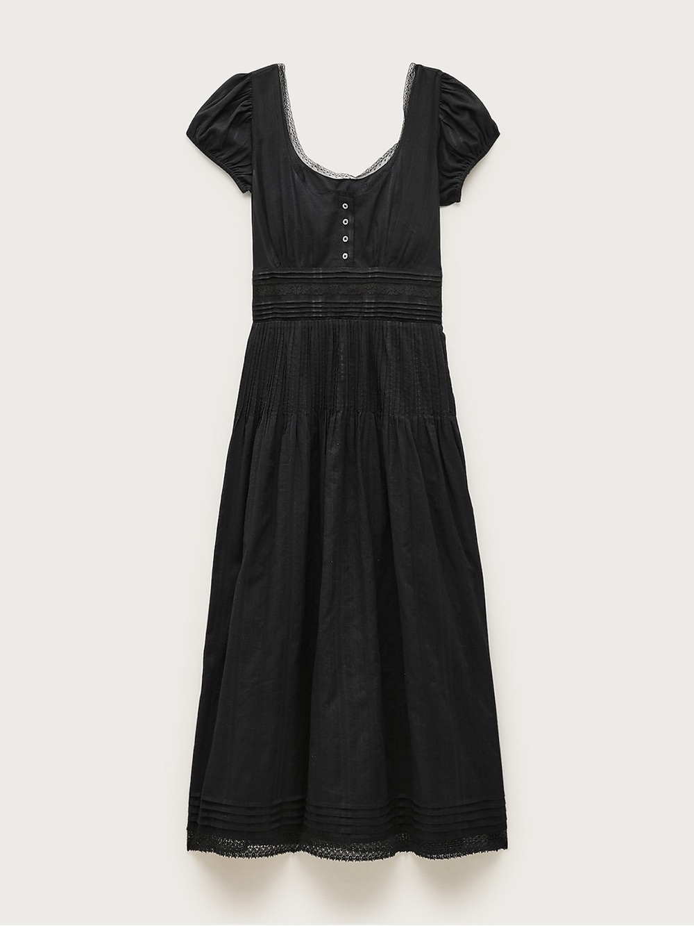 J crew black Lace-trim pintuck midi dress in cotton dobby